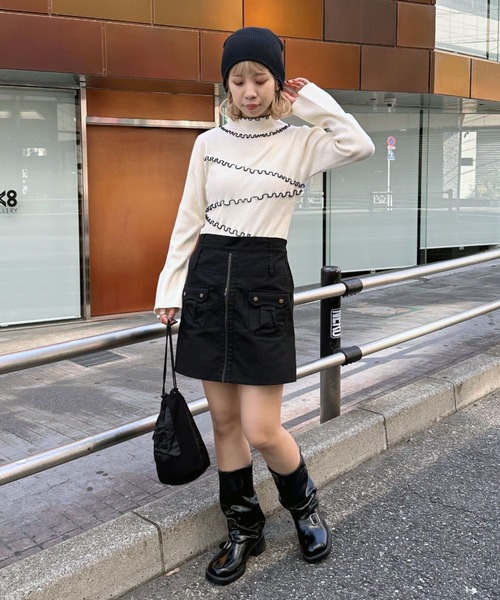 CIAOPANIC(チャオパニック)の「リップストップミリタリーミニスカパン(スカート・レディース・ブラック/カーキ・FREE)」の3枚目の写真