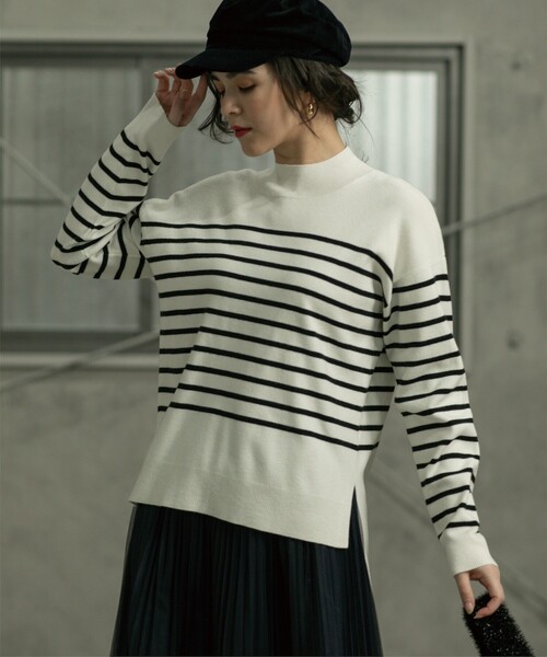 OPAQUE.CLIP（オペークドットクリップ）の「◆ハイネックワイドニット/ネオサーモ【吸湿発熱/洗濯機洗い可】（ニット/セーター・レディース・ブラック/ホワイト系その他3/オレンジ/ナチュラル・36/38/40）」の5枚目の写真