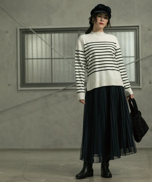 OPAQUE.CLIP（オペークドットクリップ）の「◆ハイネックワイドニット/ネオサーモ【吸湿発熱/洗濯機洗い可】（ニット/セーター・レディース・ブラック/ホワイト系その他3/オレンジ/ナチュラル・36/38/40）」の8枚目の写真