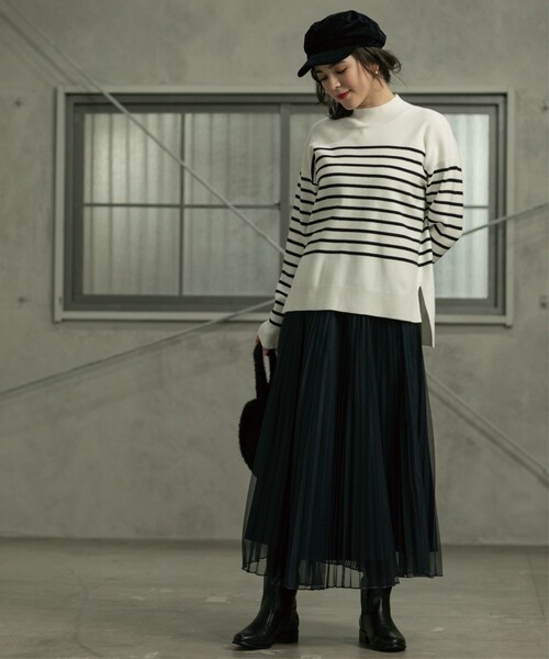 OPAQUE.CLIP（オペークドットクリップ）の「◆ハイネックワイドニット/ネオサーモ【吸湿発熱/洗濯機洗い可】（ニット/セーター・レディース・ブラック/ホワイト系その他3/オレンジ/ナチュラル・36/38/40）」の9枚目の写真