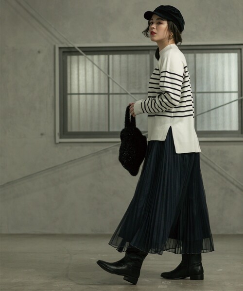 OPAQUE.CLIP（オペークドットクリップ）の「◆ハイネックワイドニット/ネオサーモ【吸湿発熱/洗濯機洗い可】（ニット/セーター・レディース・ブラック/ホワイト系その他3/オレンジ/ナチュラル・36/38/40）」の10枚目の写真