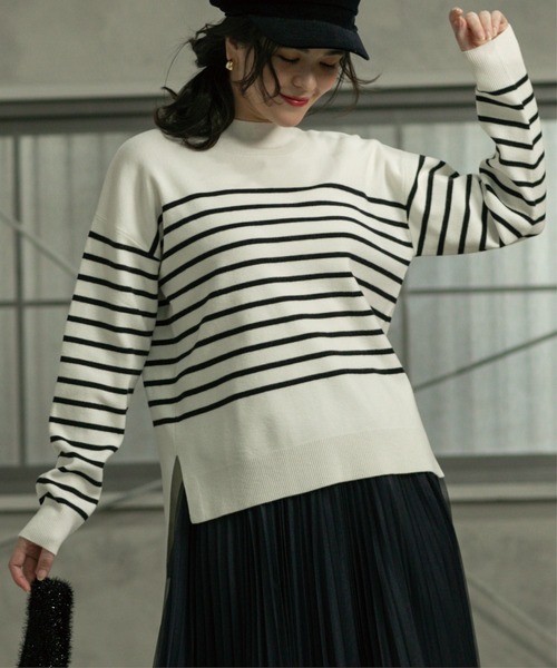 OPAQUE.CLIP（オペークドットクリップ）の「◆ハイネックワイドニット/ネオサーモ【吸湿発熱/洗濯機洗い可】（ニット/セーター・レディース・ブラック/ホワイト系その他3/オレンジ/ナチュラル・36/38/40）」の2枚目の写真