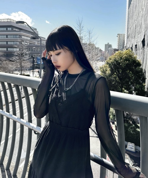 loungedress ブラック キャミワンピース ティアードデザイン ブラック キャミワンピース ティアードデザイン