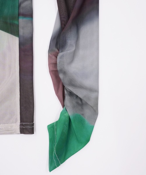 Uenui（ウニュイ）の「ウォーターカラー シアー タートルネック トップス シースルー マーブル シースルートップス 長袖 シアートップス 長袖（Tシャツ/カットソー・レディース・グリーン・FREE）」の10枚目の写真