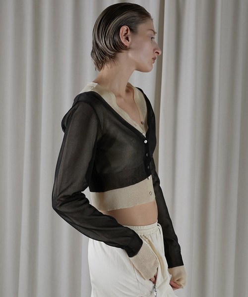 PRANK PROJECT シースルー長袖カーディガン ベージュ・グレー PRANK