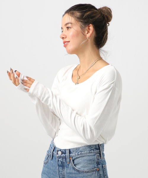 BAYFLOW（ベイフロー）の「2WAYクルーネックプルオーバー（Tシャツ/カットソー・レディース・オフホワイト/パープル/ブラック・FREE）」の2枚目の写真