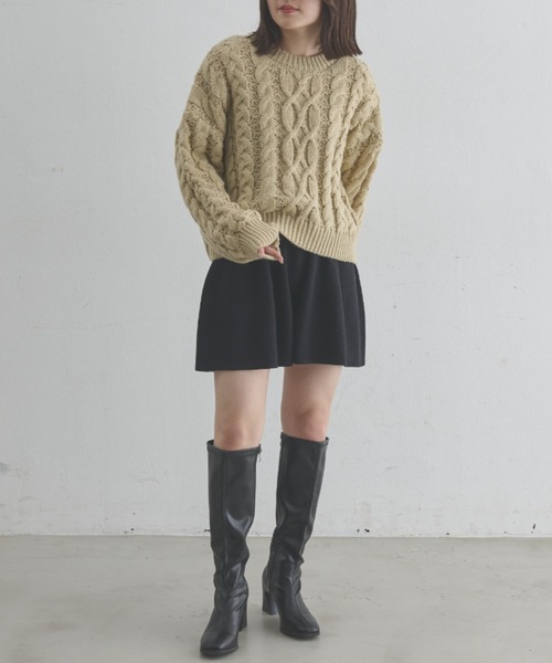 paravion（パラビオン）の「ケーブル編みベーシックニット（ニット/セーター・レディース・モカ/アイボリー/ベージュ・FREE）」の5枚目の写真