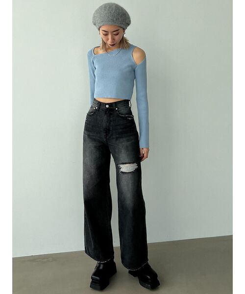 EMODA（エモダ）の「ポイントクラッシュワイドジーンズ（デニムパンツ・レディース・ブラック/グレー/ブルー・SMALL/MEDIUM）」の17枚目の写真