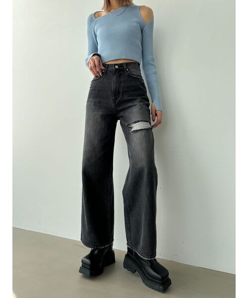 EMODA（エモダ）の「ポイントクラッシュワイドジーンズ（デニムパンツ・レディース・ブラック/グレー/ブルー・SMALL/MEDIUM）」の18枚目の写真