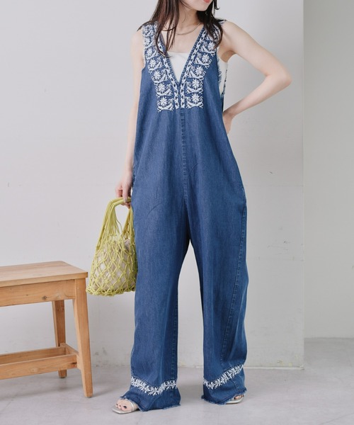 45rpm45rネイビー デニム 刺繍オーバーオール訳あり❗️ CIAOPANIC TYPY（チャオパニックティピー）の「【WEB限定】【india