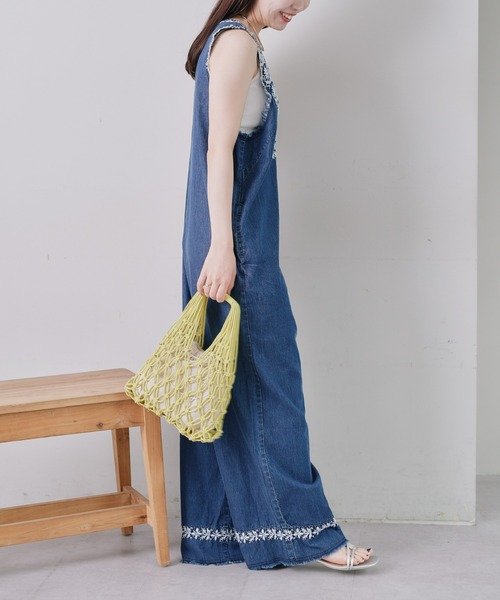 45rpm45rネイビー デニム 刺繍オーバーオール訳あり❗️ CIAOPANIC TYPY（チャオパニックティピー）の「【WEB限定】【india