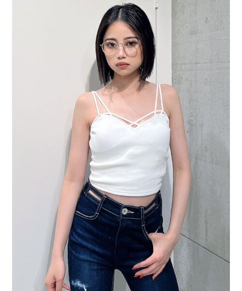 GYDA(ジェイダ)の「バインダービスチェ(キャミソール・レディース・オフホワイト/ブラック・FREE)」の1枚目の写真