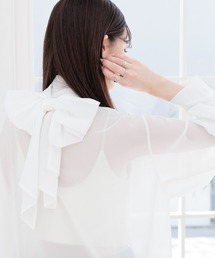 BIGリボン/袖ボリュームシアーボウタイブラウス