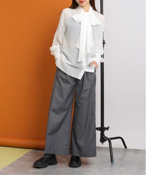 RAGEBLUE（レイジブルー）の「BIGリボン/袖ボリュームシアーボウタイブラウス（シャツ/ブラウス・レディース・ホワイト/ブラック・FREE）」の8枚目の写真