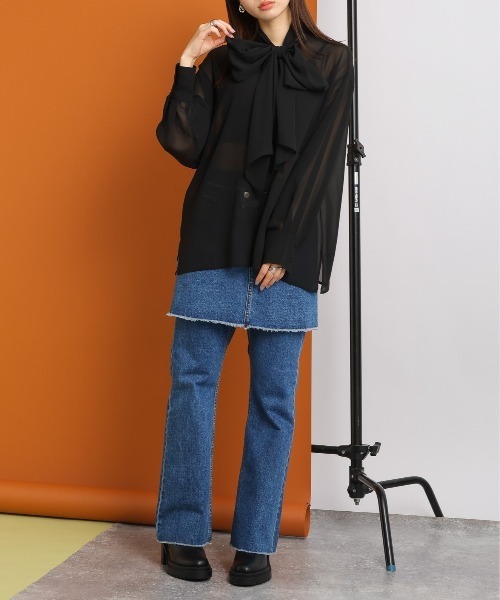 RAGEBLUE（レイジブルー）の「BIGリボン/袖ボリュームシアーボウタイブラウス（シャツ/ブラウス・レディース・ホワイト/ブラック・FREE）」の3枚目の写真