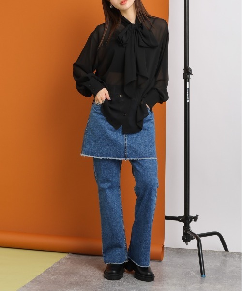 RAGEBLUE（レイジブルー）の「BIGリボン/袖ボリュームシアーボウタイブラウス（シャツ/ブラウス・レディース・ホワイト/ブラック・FREE）」の4枚目の写真