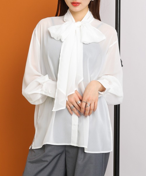 RAGEBLUE（レイジブルー）の「BIGリボン/袖ボリュームシアーボウタイブラウス（シャツ/ブラウス・レディース・ホワイト/ブラック・FREE）」の11枚目の写真