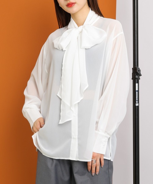 RAGEBLUE（レイジブルー）の「BIGリボン/袖ボリュームシアーボウタイブラウス（シャツ/ブラウス・レディース・ホワイト/ブラック・FREE）」の12枚目の写真