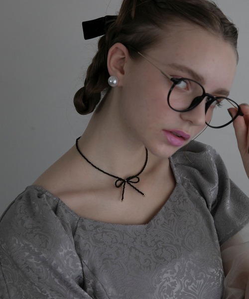 BONLECILL noir（ボンルシールノワール）の「【BONLECILL noir】リボンモチーフチョーカー／ネックレス（ネックレス・レディース・ブラック/ホワイト・FREE）」の9枚目の写真