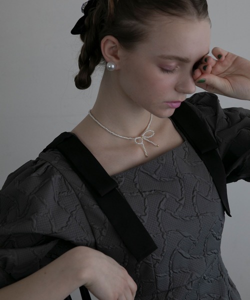 BONLECILL noir（ボンルシールノワール）の「【BONLECILL noir】リボンモチーフチョーカー／ネックレス（ネックレス・レディース・ブラック/ホワイト・FREE）」の21枚目の写真