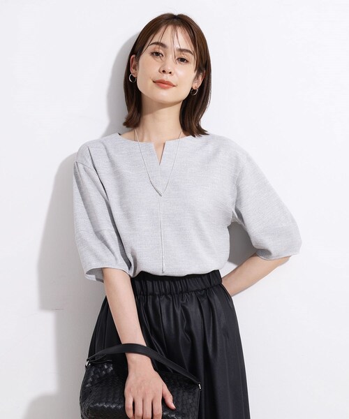 【美品】INDIVI インディビ　XL 接触冷感 麻調ランタンスリーブブラウス INDIVI（インディヴィ）の「◇【洗える／UVケア／接触冷感／SETUP可能