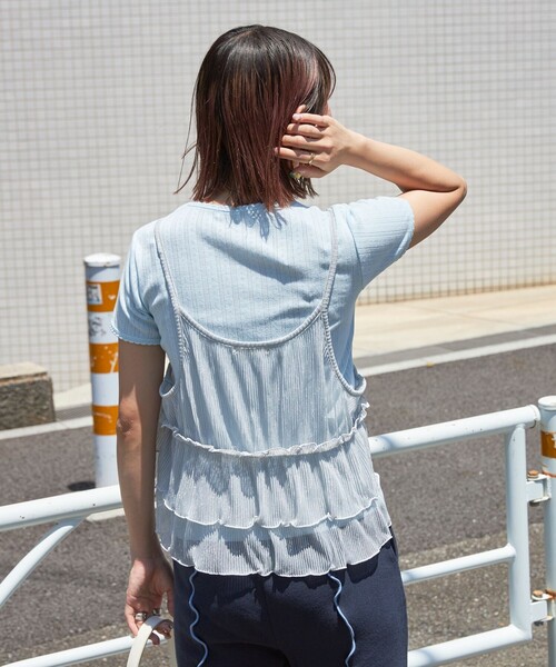 FREAK'S STORE(フリークスストア)の「シアーラメプリーツビスチェ(キャミソール・レディース・ピンク/シルバー/ブラック・フリ-)」の6枚目の写真