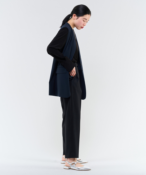 VERMEIL par iena ダブルクロスタックテーパードパンツ36 黒 IENA（イエナ）の「ダブルクロスタックテーパードパンツ