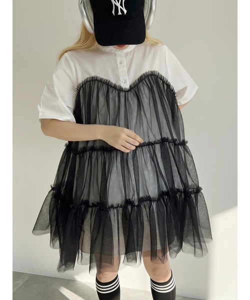 WC（ダブル シー）の「チュールドッキングシャツワンピース