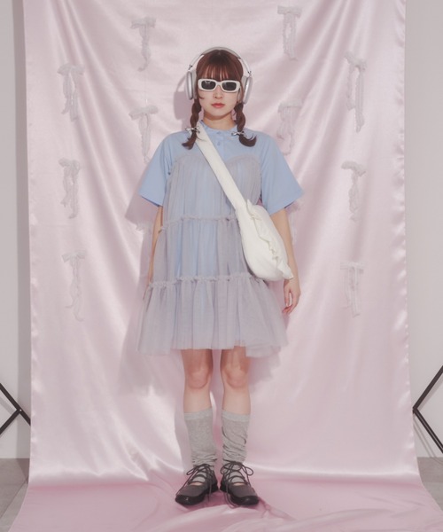 WC(ダブル シー)の「チュールドッキングシャツワンピース(ワンピース・レディース・ブルー/ホワイト・FREE)」の10枚目の写真