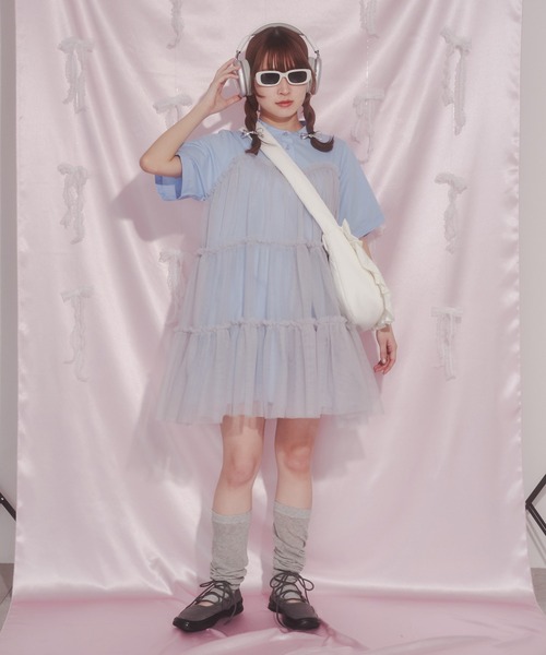 WC(ダブル シー)の「チュールドッキングシャツワンピース(ワンピース・レディース・ブルー/ホワイト・FREE)」の11枚目の写真