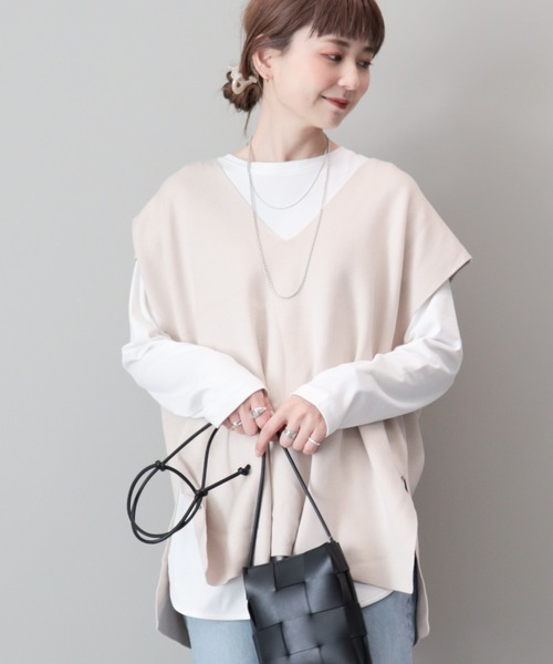 AMERICAN HOLIC(アメリカンホリック)の「Vネックニットベスト(ベスト・レディース・ブラック/グレイッシュベージュ・FREE)」の12枚目の写真