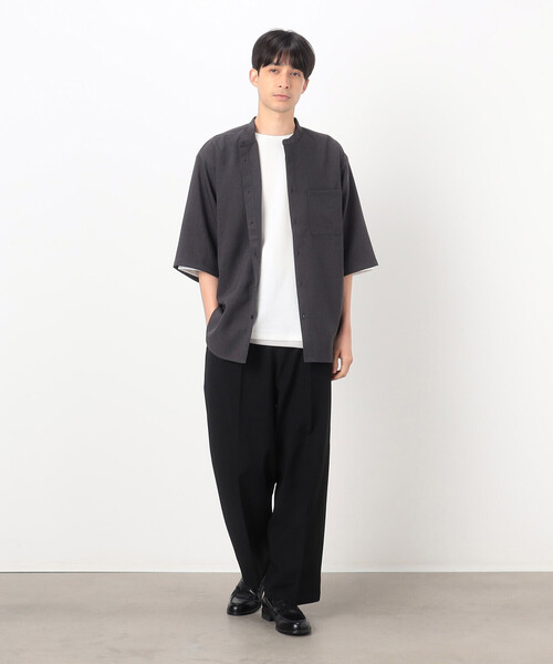 COMME CA ISM（コムサイズム）の「ファンクショナル バンドカラー 七分袖 シャツ（シャツ/ブラウス・メンズ・ベージュ/ブルー/チャコール/ブラック・MEDIUM/SMALL/LARGE）」の9枚目の写真