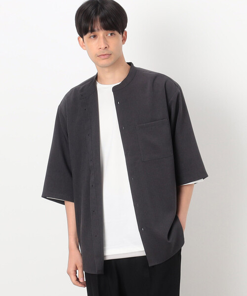 COMME CA ISM（コムサイズム）の「ファンクショナル バンドカラー 七分袖 シャツ（シャツ/ブラウス・メンズ・ベージュ/ブルー/チャコール/ブラック・MEDIUM/SMALL/LARGE）」の10枚目の写真
