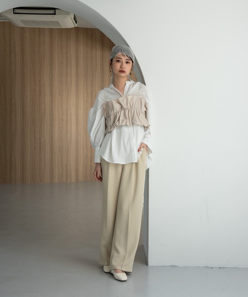 Amiur(エミレ)の「tulle docking cloud bustier / チュールドッキングクラウドビスチェ(ベスト・レディース・ライトベージュ/チェック・FREE)」の11枚目の写真