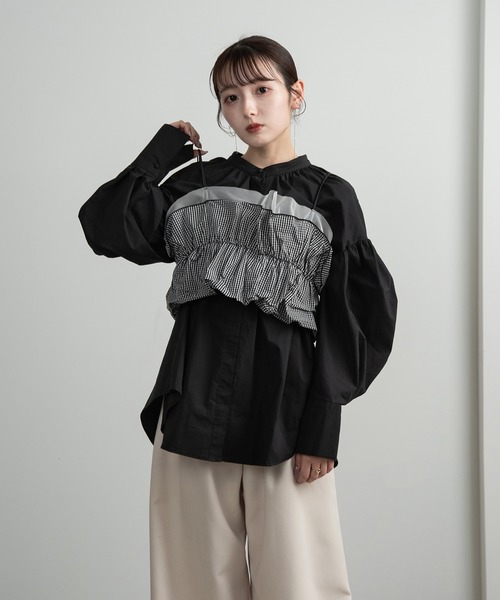 Amiur(エミレ)の「tulle docking cloud bustier / チュールドッキングクラウドビスチェ(ベスト・レディース・ライトベージュ/チェック・FREE)」の4枚目の写真