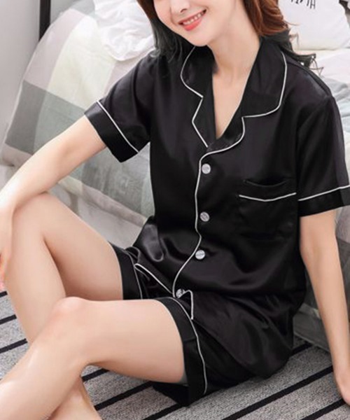 Miniministore（ミニミニストア）の「パジャマセットアップ シルク風 部屋着（ルームウェア/パジャマ・レディース・シャンパン/グレー/ホワイト/パープル/ワインレッド/ネイビー/ブルーグレー/ピンク/ダークグリーン/ブラック・FREE）」の3枚目の写真