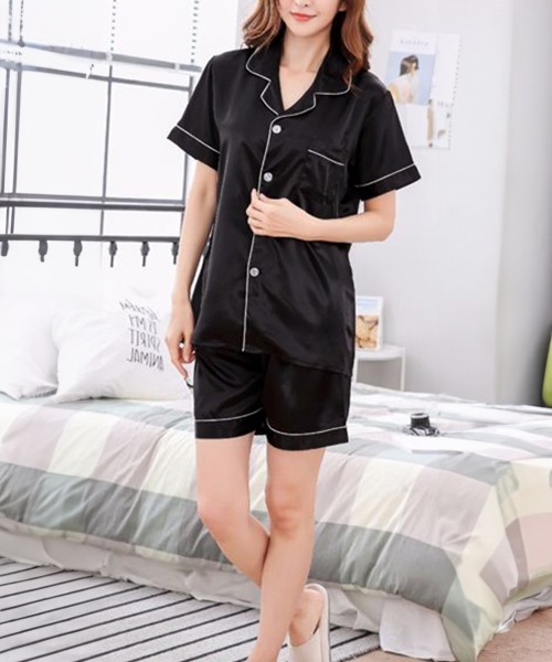 Miniministore（ミニミニストア）の「パジャマセットアップ シルク風 部屋着（ルームウェア/パジャマ・レディース・シャンパン/グレー/ホワイト/パープル/ワインレッド/ネイビー/ブルーグレー/ピンク/ダークグリーン/ブラック・FREE）」の15枚目の写真