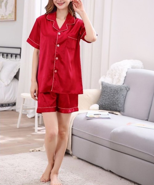 Miniministore（ミニミニストア）の「パジャマセットアップ シルク風 部屋着（ルームウェア/パジャマ・レディース・シャンパン/グレー/ホワイト/パープル/ワインレッド/ネイビー/ブルーグレー/ピンク/ダークグリーン/ブラック・FREE）」の22枚目の写真