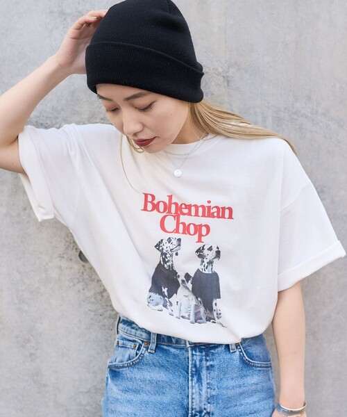 PUBLUX（パブリュクス）の「Bohemian Chop/ボヘミアンチョップ ダルメシアン プリントTシャツ　限定展開（Tシャツ/カットソー・レディース・ピンク/オフホワイト/ブラック・S/M/L）」の2枚目の写真
