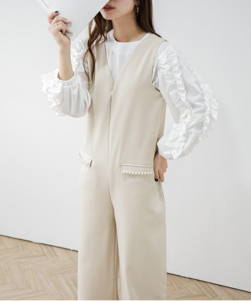 AMELY(エミリー)の「パールポケットサロペット(サロペット/オーバーオール・レディース・ブラック/ベージュ系/ミント/グレイッシュベージュ・L/M)」の22枚目の写真