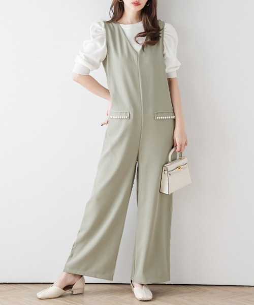 AMELY(エミリー)の「パールポケットサロペット(サロペット/オーバーオール・レディース・ブラック/ベージュ系/ミント/グレイッシュベージュ・L/M)」の20枚目の写真