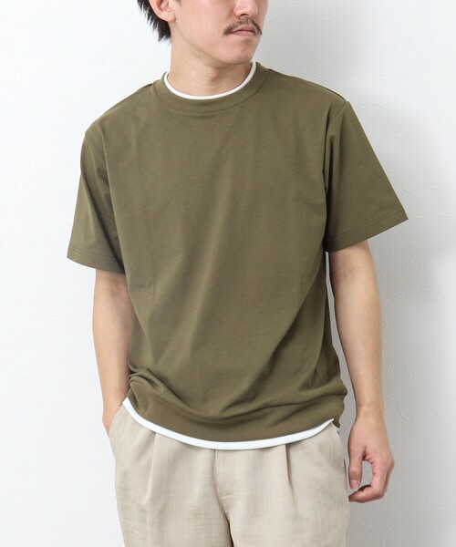 NOLLEY’S（ノーリーズ）の「《ビジカジ対応 / 吸水速乾》フェイクレイヤード Tシャツ（Tシャツ/カットソー・メンズ・グレイッシュベージュ/オリーブ/ホワイト/オレンジ/ネイビー・M/L/S/XL）」の4枚目の写真