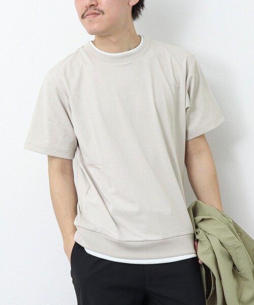 NOLLEY’S（ノーリーズ）の「《ビジカジ対応 / 吸水速乾》フェイクレイヤード Tシャツ（Tシャツ/カットソー・メンズ・グレイッシュベージュ/オリーブ/ホワイト/オレンジ/ネイビー・M/L/S/XL）」の3枚目の写真