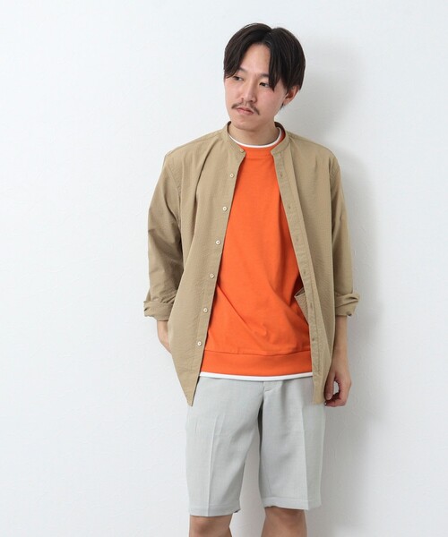 NOLLEY’S（ノーリーズ）の「《ビジカジ対応 / 吸水速乾》フェイクレイヤード Tシャツ（Tシャツ/カットソー・メンズ・グレイッシュベージュ/オリーブ/ホワイト/オレンジ/ネイビー・M/L/S/XL）」の6枚目の写真