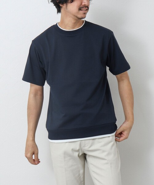 NOLLEY’S（ノーリーズ）の「《ビジカジ対応 / 吸水速乾》フェイクレイヤード Tシャツ（Tシャツ/カットソー・メンズ・グレイッシュベージュ/オリーブ/ホワイト/オレンジ/ネイビー・M/L/S/XL）」の10枚目の写真