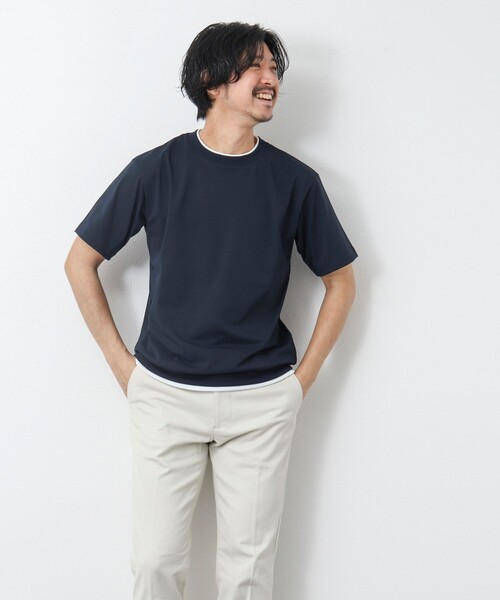 NOLLEY’S（ノーリーズ）の「《ビジカジ対応 / 吸水速乾》フェイクレイヤード Tシャツ（Tシャツ/カットソー・メンズ・グレイッシュベージュ/オリーブ/ホワイト/オレンジ/ネイビー・M/L/S/XL）」の12枚目の写真