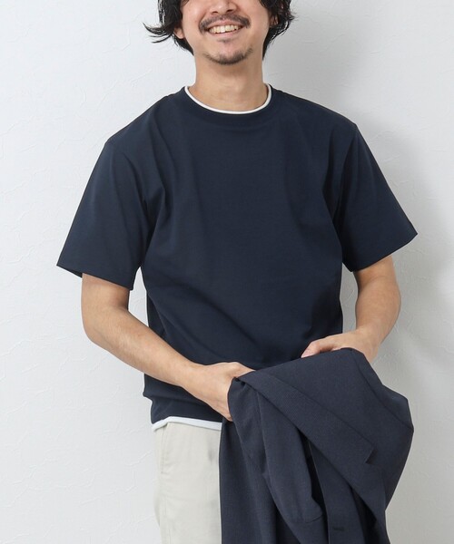 NOLLEY’S（ノーリーズ）の「《ビジカジ対応 / 吸水速乾》フェイクレイヤード Tシャツ（Tシャツ/カットソー・メンズ・グレイッシュベージュ/オリーブ/ホワイト/オレンジ/ネイビー・M/L/S/XL）」の14枚目の写真