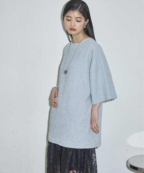 THE YOn(ザヨン)の「フラッフィーリップルハーフスリーブオーバートップス(Tシャツ/カットソー・レディース・アイボリー/ブラック/サックスブルー/ベージュ・FREE)」の21枚目の写真