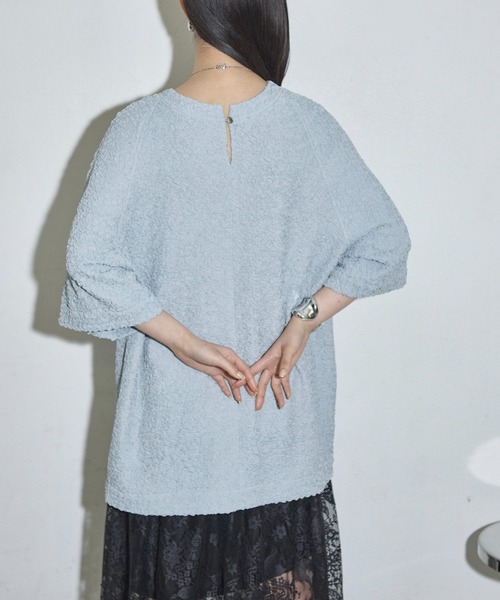 THE YOn(ザヨン)の「フラッフィーリップルハーフスリーブオーバートップス(Tシャツ/カットソー・レディース・アイボリー/ブラック/サックスブルー/ベージュ・FREE)」の22枚目の写真