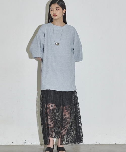 【shorさま専用】【新品・未使用】ハーフスリーブトップ 0624【ブラック】 THE Yon ブラウス シャツ タックハーフスリーブシアサッカー